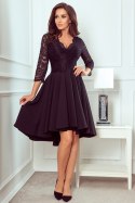 Sukienka z dłuższym tyłem z koronkowym dekoltem czarna Nicolle L
