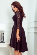 Sukienka z dłuższym tyłem z koronkowym dekoltem czarna Nicolle L