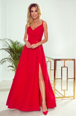 299-1 CHIARA elegancka maxi suknia na ramiączkach - CZERWONA - XXL