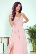 Chiara elegancka maxi suknia na ramiączkach pudrowy róż