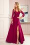 309-1 AMBER elegancka koronkowa długa suknia z dekoltem - BORDOWA - L