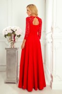 309-3 AMBER elegancka koronkowa długa suknia z dekoltem - CZERWONA - L