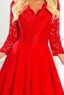 309-3 AMBER elegancka koronkowa długa suknia z dekoltem - CZERWONA - XL