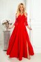 309-3 AMBER elegancka koronkowa długa suknia z dekoltem - CZERWONA - XXL