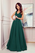246-4 CINDY długa suknia z dekoltem - ZIELEŃ BUTELKOWA - XL