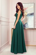 246-4 CINDY długa suknia z dekoltem - ZIELEŃ BUTELKOWA - XL