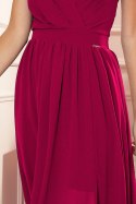 362-5 JUSTINE Długa suknia z dekoltem i wiązaniem - BORDOWA - XL