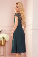 381-2 LINDA - szyfonowa sukienka z koronkowym dekoltem - ZIELEŃ BUTELKOWA - L