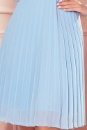 313-10 ISABELLE Plisowana sukienka z dekoltem i długim rękawkiem - BŁĘKITNA - XL