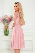 381-1 LINDA - szyfonowa sukienka z koronkowym dekoltem - BRUDNY RÓŻ - L