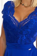 381-3 LINDA - szyfonowa sukienka z koronkowym dekoltem - CHABROWA - L