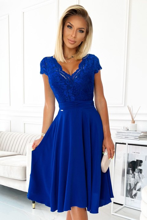 381-3 LINDA - szyfonowa sukienka z koronkowym dekoltem - CHABROWA - XL