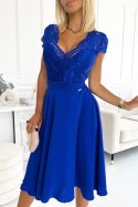 381-3 LINDA - szyfonowa sukienka z koronkowym dekoltem - CHABROWA - S