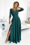 309-5 AMBER elegancka koronkowa długa suknia z dekoltem - ZIELEŃ BUTELKOWA - XL