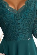 309-5 AMBER elegancka koronkowa długa suknia z dekoltem - ZIELEŃ BUTELKOWA - S