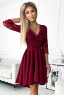 210-15 NICOLLE sukienka z dłuższym tyłem i dekoltem - kolor BORDOWY - XL