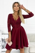 210-15 NICOLLE sukienka z dłuższym tyłem i dekoltem - kolor BORDOWY - XXXL
