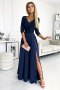 309-6 AMBER elegancka koronkowa długa suknia z dekoltem - GRANATOWA - M
