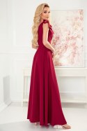 405-1 ELENA Długa suknia z dekoltem i wiązaniami na ramionach - BORDOWA - L