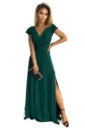 Satynowa długa suknia z dekoltem zieleń butelkowa Crystal M