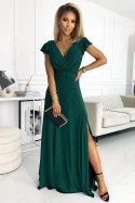 Satynowa długa suknia z dekoltem zieleń butelkowa Crystal XS