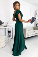 Satynowa długa suknia z dekoltem zieleń butelkowa Crystal S
