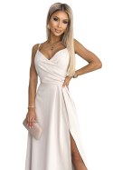 299-6 CHIARA elegancka maxi suknia na ramiączkach - BEŻOWA - S